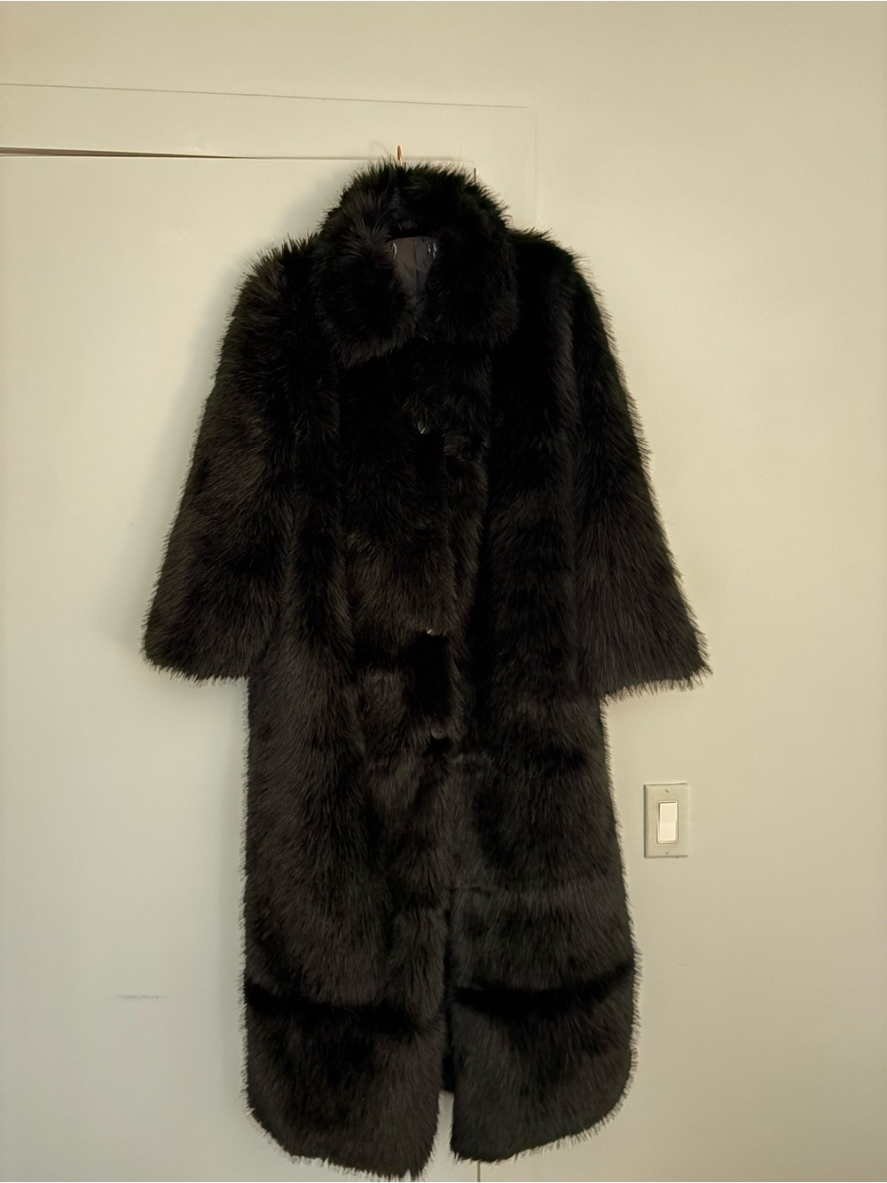 Vintage Black Faux Fur Full-Length Women's Coat winter warm luxurious